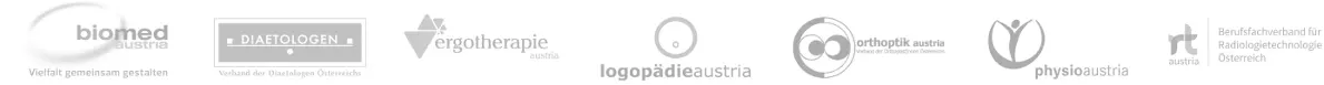 Logos von Biomed, Diaetologen, Ergotherapie, logopädieaustria, orthoptik austria, physioaustria und Berufscfachverband für Radiologietechnologie Österreich